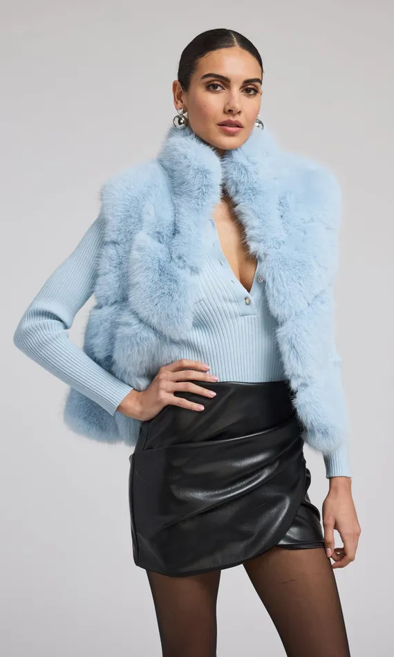 Generation Love Clothing Outerwear Women Rosario Faux Fur Vest Powder Blue