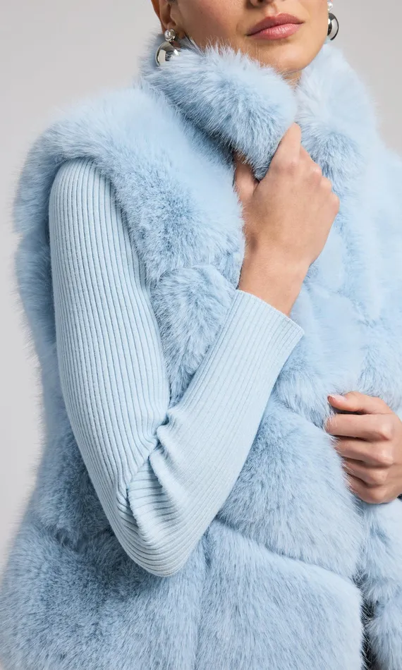 Generation Love Clothing Outerwear Women Rosario Faux Fur Vest Powder Blue