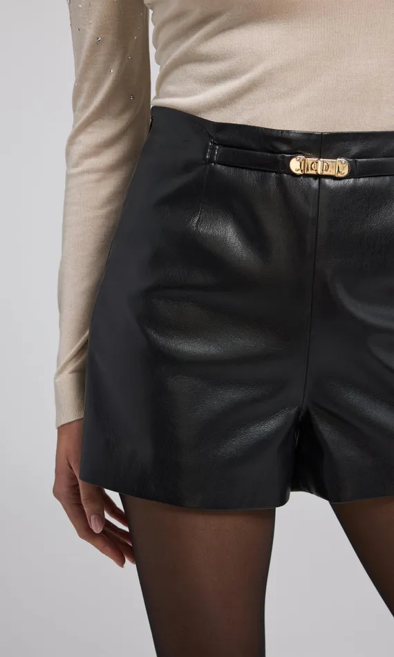 Generation Love Clothing Shorts Women Danny Belted Vegan Leather Shorts Black