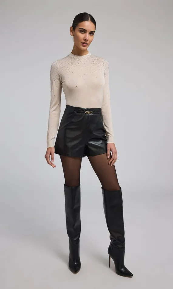 Generation Love Clothing Shorts Women Danny Belted Vegan Leather Shorts Black