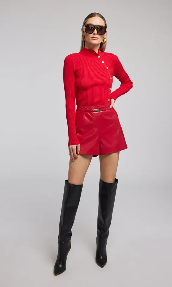 Generation Love Clothing Shorts Women Danny Belted Vegan Leather Shorts Ruby