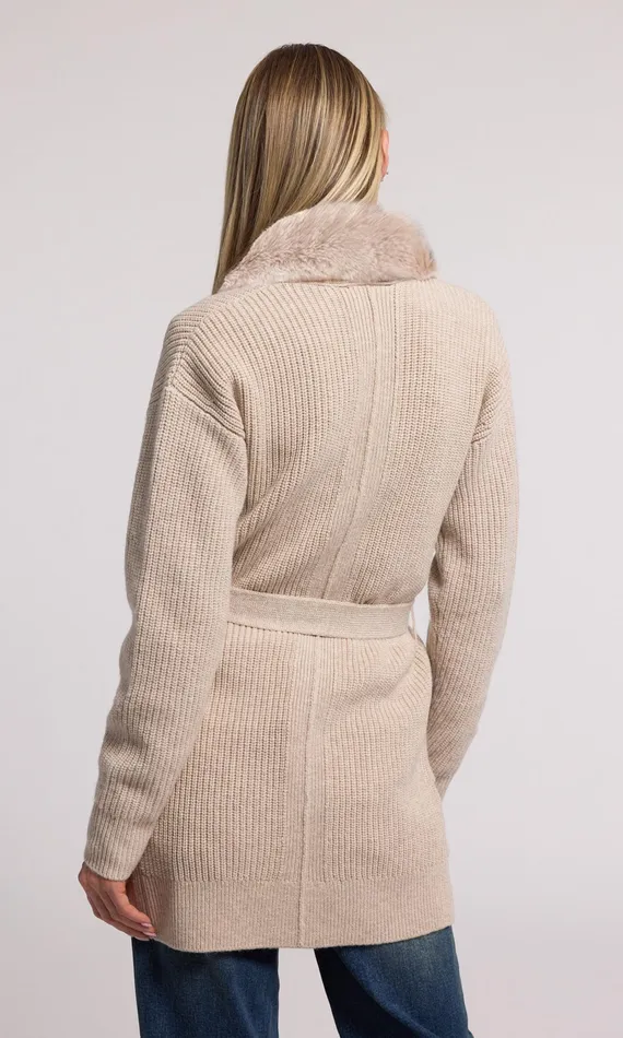 Generation Love Clothing Sweaters and Sweatshirts Women Patty Fur Combo Cardigan Heather Oatmeal