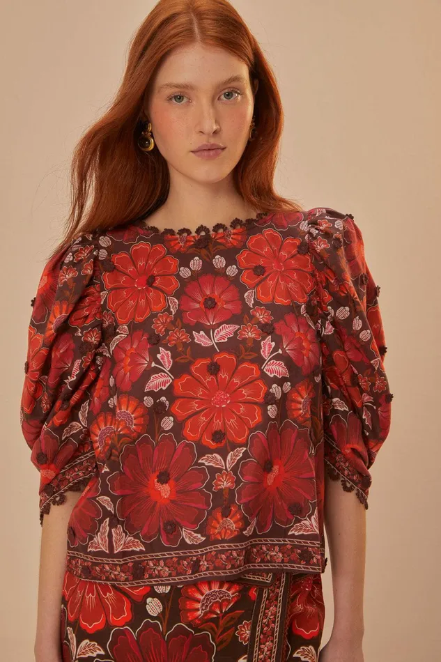 Gigi Tapestry Brown Blouse Women FARM Rio Blouses Gigi Tapestry Brown Blouse Women FARM Rio Blouses