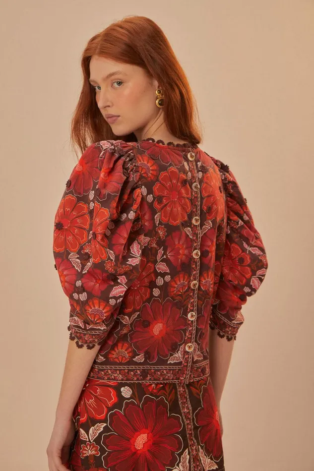 Gigi Tapestry Brown Blouse Women FARM Rio Blouses Gigi Tapestry Brown Blouse Women FARM Rio Blouses
