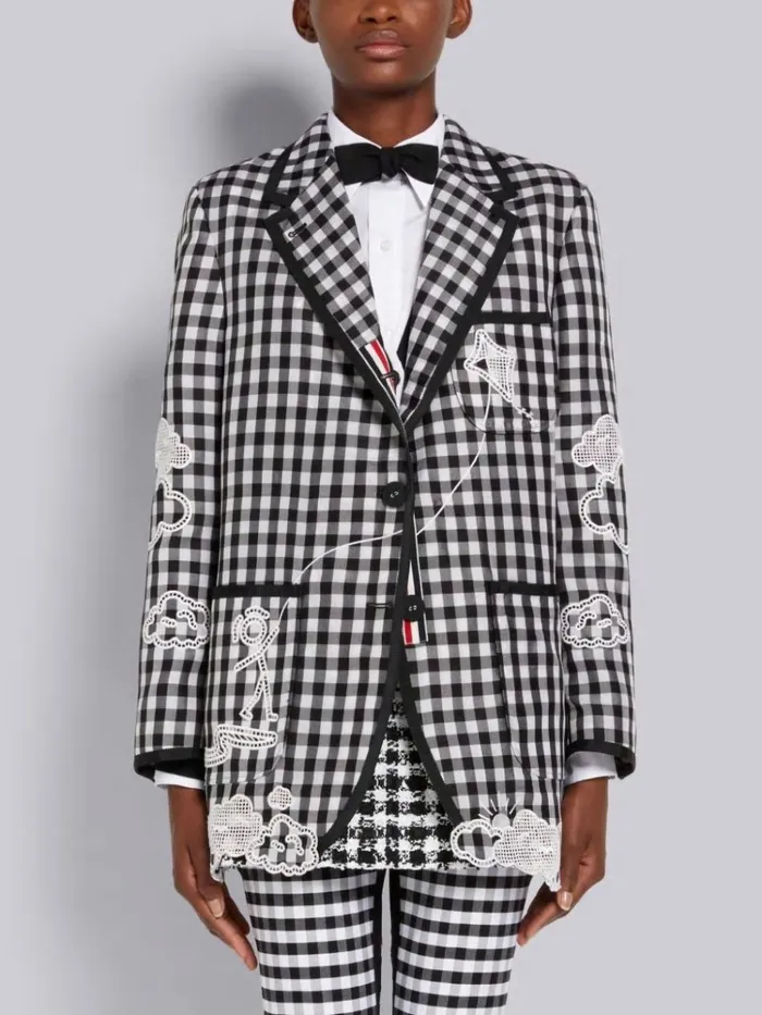 Gingham Check Double Organdy Broderie Anglaise Unconstructed Oversized Sack Jacket Black And White Women Thom Browne Jackets Gingham Check Double Organdy Broderie Anglaise Unconstructed Oversized Sack Jacket Black And White Women Thom Browne Jackets
