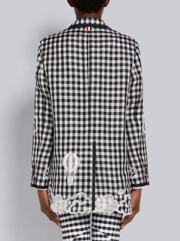 Gingham Check Double Organdy Broderie Anglaise Unconstructed Oversized Sack Jacket Black And White Women Thom Browne Jackets