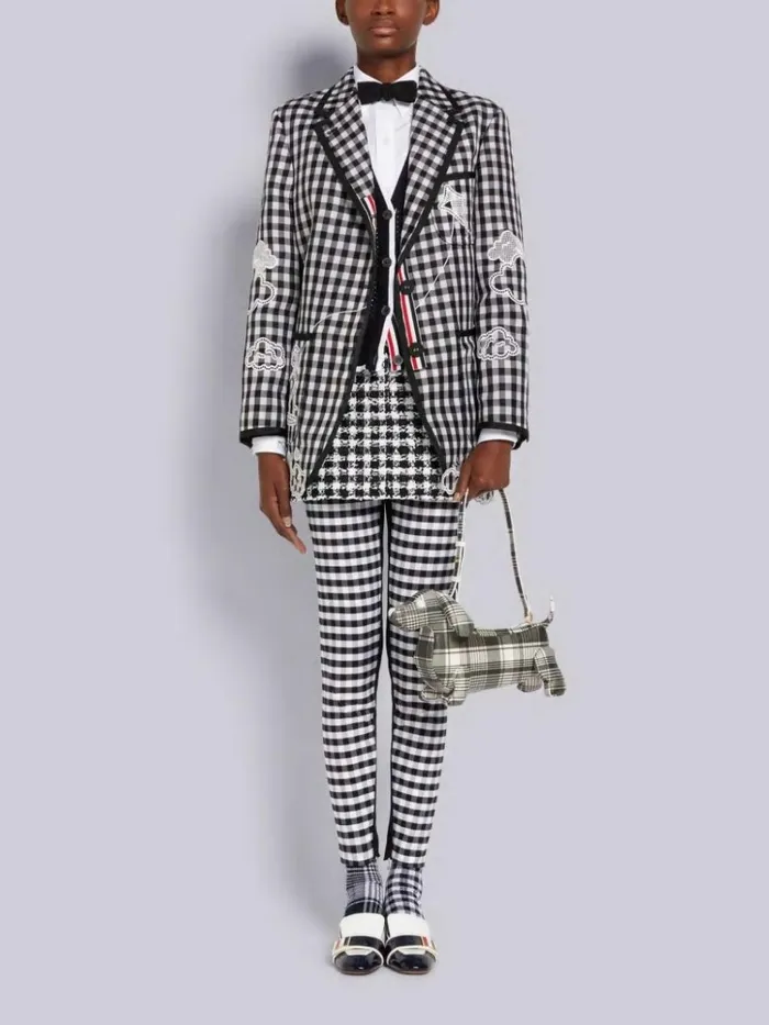 Gingham Check Double Organdy Broderie Anglaise Unconstructed Oversized Sack Jacket Black And White Women Thom Browne Jackets