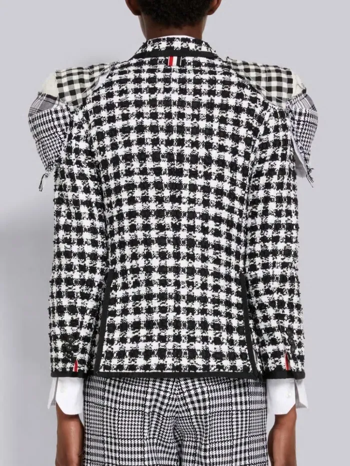 Gingham Check Tweed Grosgrain Tipping Stacked Shoulder Pad Classic Jacket Black And White Women Thom Browne Jackets