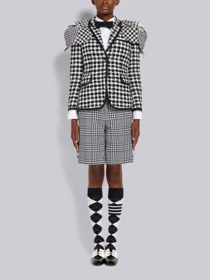Gingham Check Tweed Grosgrain Tipping Stacked Shoulder Pad Classic Jacket Black And White Women Thom Browne Jackets