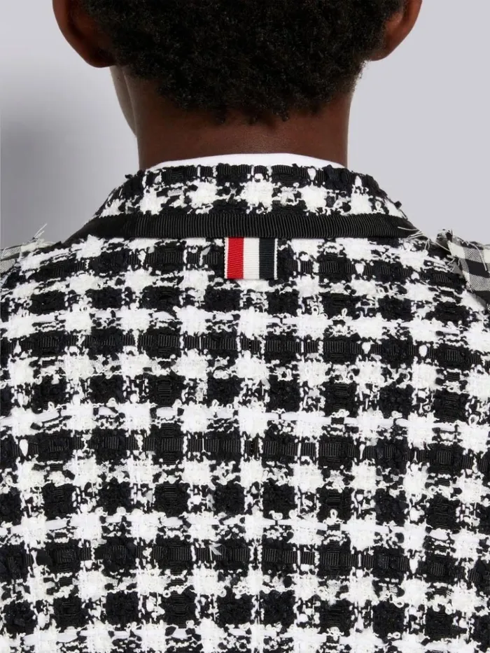 Gingham Check Tweed Grosgrain Tipping Stacked Shoulder Pad Classic Jacket Black And White Women Thom Browne Jackets