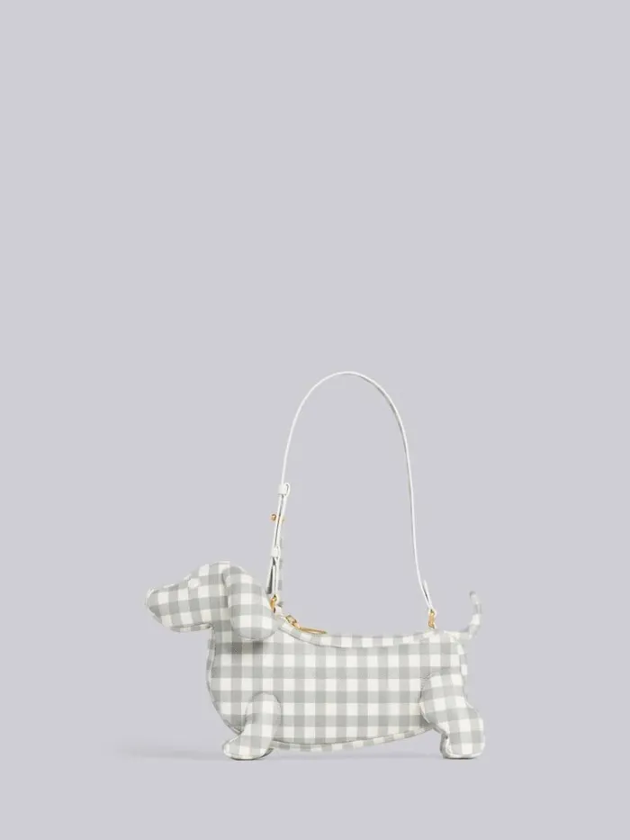 Gingham Print Caviar Leather Hector Baguette Shoulder Bag Medium Grey Women Thom Browne Crossbody Bags