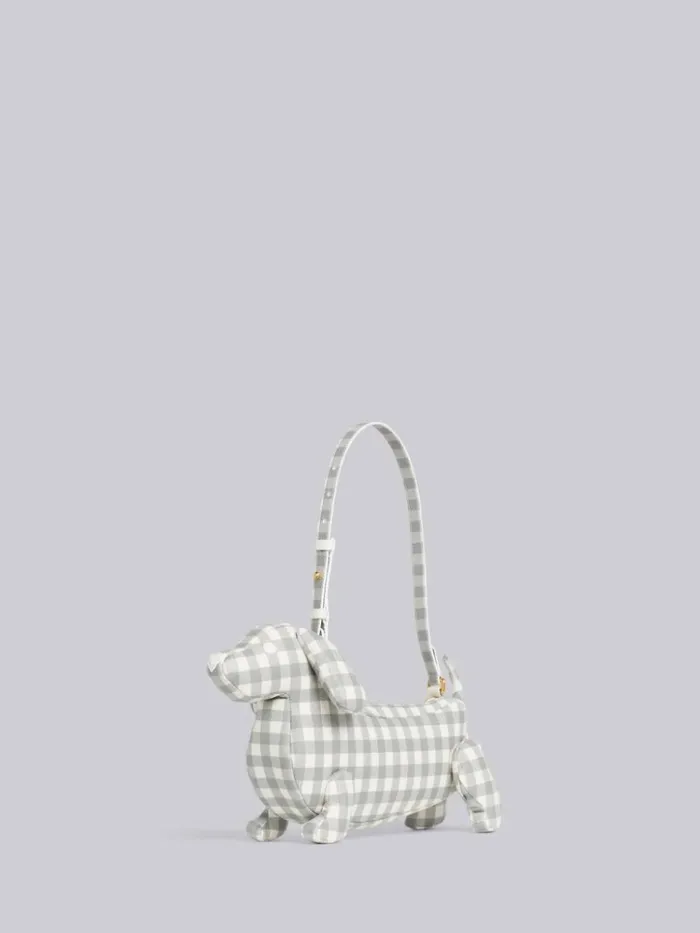 Gingham Print Caviar Leather Hector Baguette Shoulder Bag Medium Grey Women Thom Browne Crossbody Bags