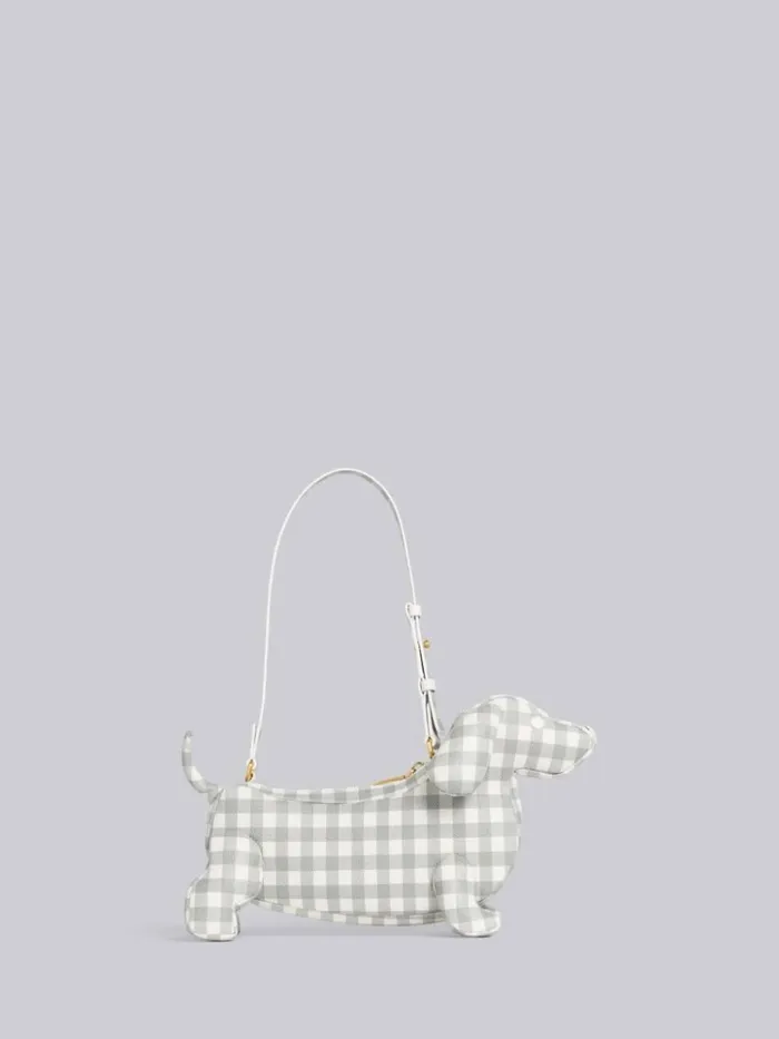 Gingham Print Caviar Leather Hector Baguette Shoulder Bag Medium Grey Women Thom Browne Crossbody Bags