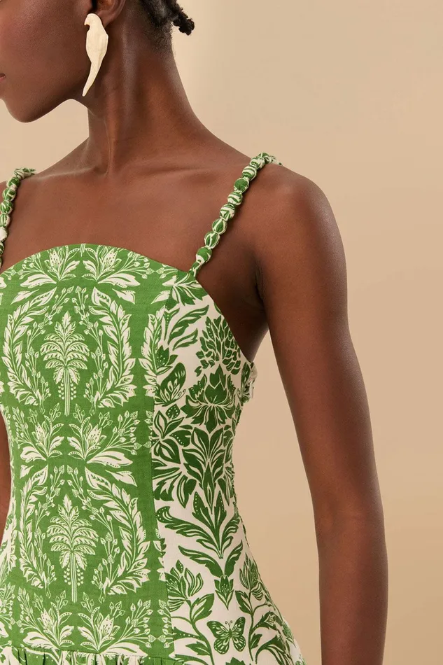 Green Delicate Tapestry Euroflax Premium Linen Midi Dress Women FARM Rio Midi Dresses Green Delicate Tapestry Euroflax Premium Linen Midi Dress Women FARM Rio Midi Dresses