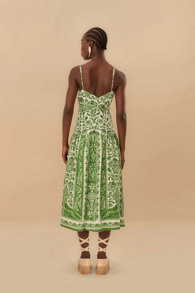 Green Delicate Tapestry Euroflax Premium Linen Midi Dress Women FARM Rio Midi Dresses Green Delicate Tapestry Euroflax Premium Linen Midi Dress Women FARM Rio Midi Dresses