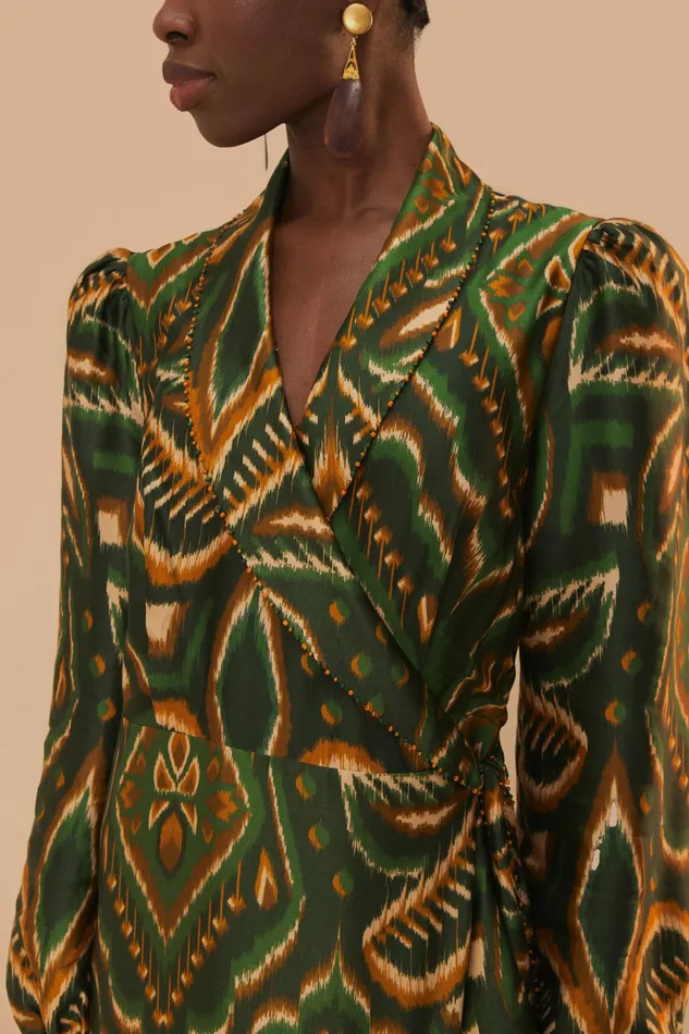 Green Pineapple Ikat Long Sleeve Midi Dress Women FARM Rio Midi Dresses Green Pineapple Ikat Long Sleeve Midi Dress Women FARM Rio Midi Dresses