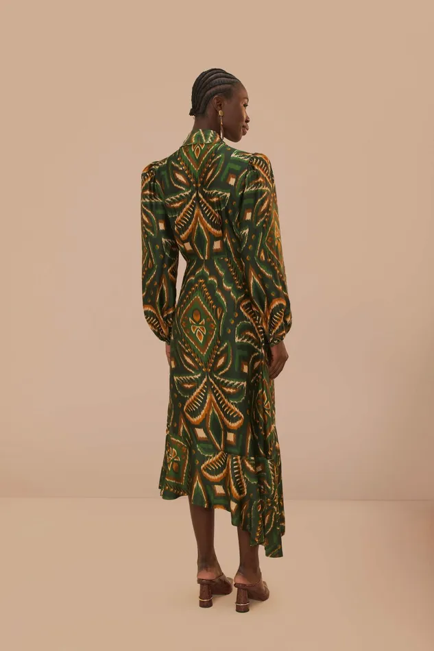 Green Pineapple Ikat Long Sleeve Midi Dress Women FARM Rio Midi Dresses Green Pineapple Ikat Long Sleeve Midi Dress Women FARM Rio Midi Dresses