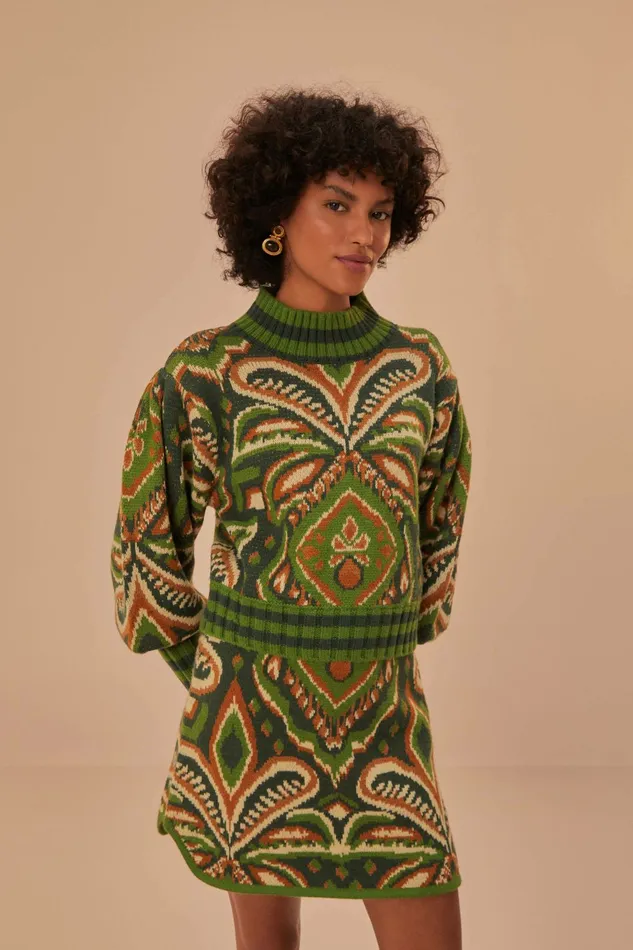 Green Pinneaple Ikat Knit Mini Skirt Women FARM Rio Skirts Green Pinneaple Ikat Knit Mini Skirt Women FARM Rio Skirts