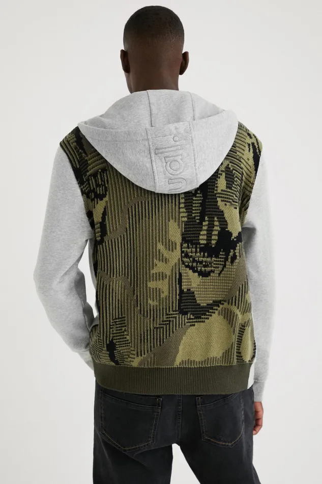 Grey Camo Skull Hoodie Mens Desigual Sweaters and Sweatshirts