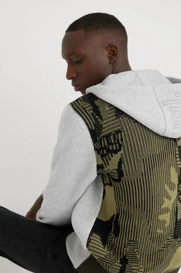 Grey Camo Skull Hoodie Mens Desigual Sweaters and Sweatshirts