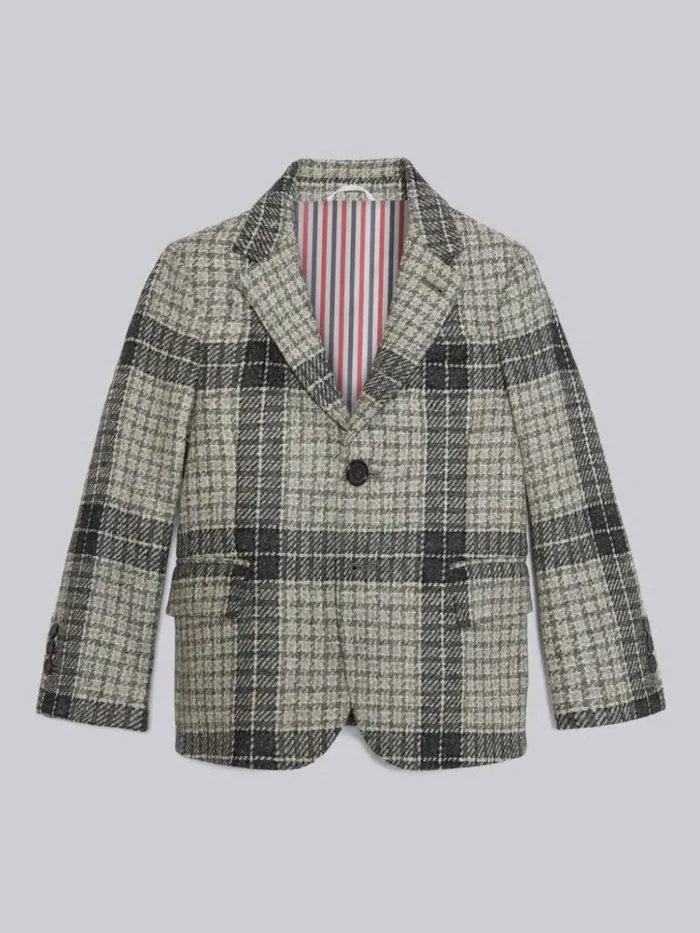Grid Windowpane Check British Wool Classic Sport Coat Medium Grey GirlsBoys Thom Browne Jackets And Outerwear Grid Windowpane Check British Wool Classic Sport Coat Medium Grey GirlsBoys Thom Browne Jackets And Outerwear