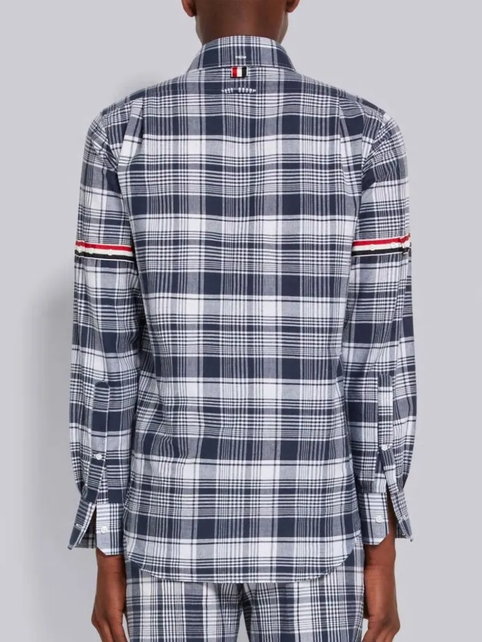 Hairline Madras Check Stripe Armband Straight Fit Shirt Navy Men Thom Browne Shirting