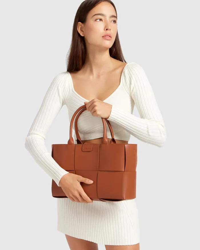 Handbags Belle and Bloom Women Long Way Home Woven Tote 8211 Camel