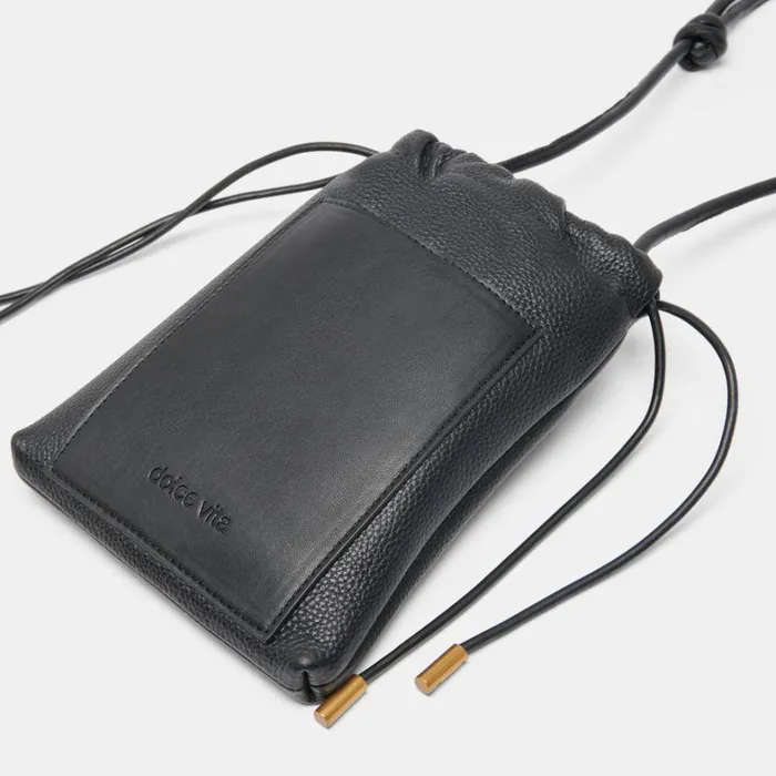 Handbags Women Dolce Vita Evie Crossbody Pouch Black Pebble Leather