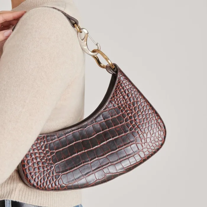 Handbags Women Dolce Vita Skylar Shoulder Bag Chocolate Croco Leather