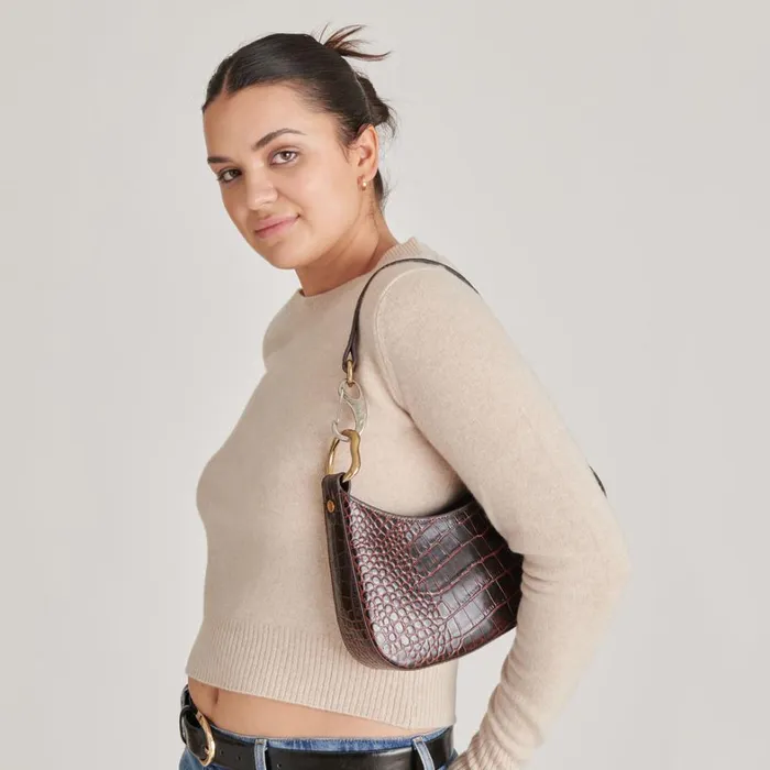 Handbags Women Dolce Vita Skylar Shoulder Bag Chocolate Croco Leather