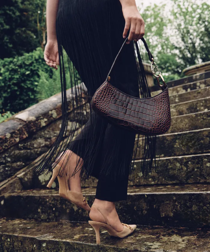 Handbags Women Dolce Vita Skylar Shoulder Bag Chocolate Croco Leather