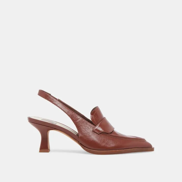 Heels Women Dolce Vita Adele Heels Brown Crinkle Patent Leather