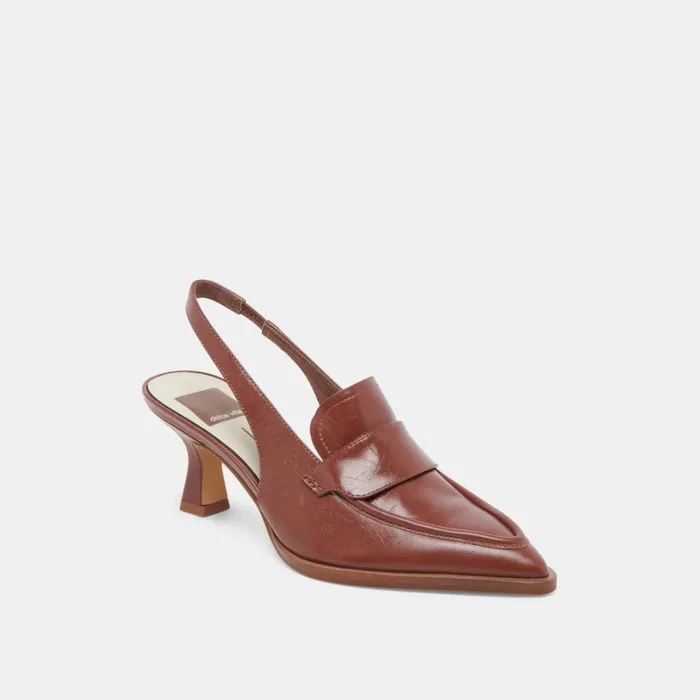 Heels Women Dolce Vita Adele Heels Brown Crinkle Patent Leather