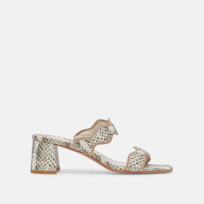 Heels Women Dolce Vita Ilva Mid Heels Grey White Embossed Leather