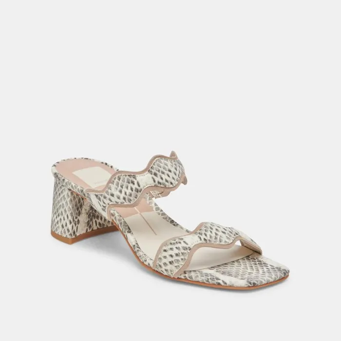 Heels Women Dolce Vita Ilva Mid Heels Grey White Embossed Leather