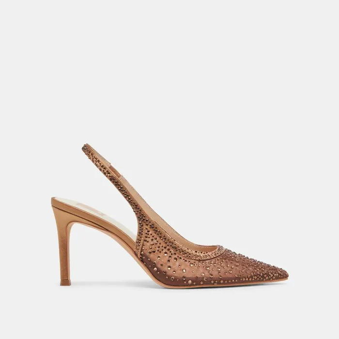 Heels Women Dolce Vita Kaye Crystal Heels Mid Brown Mesh