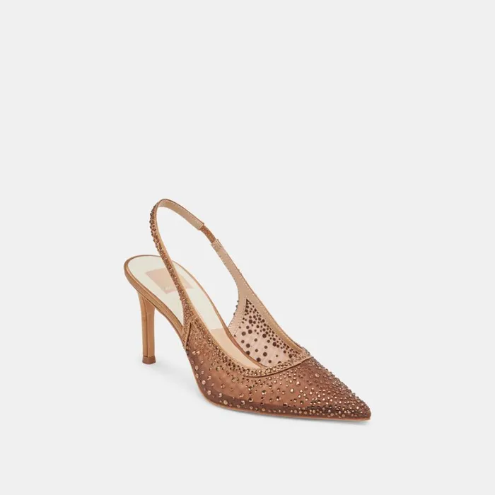 Heels Women Dolce Vita Kaye Crystal Heels Mid Brown Mesh