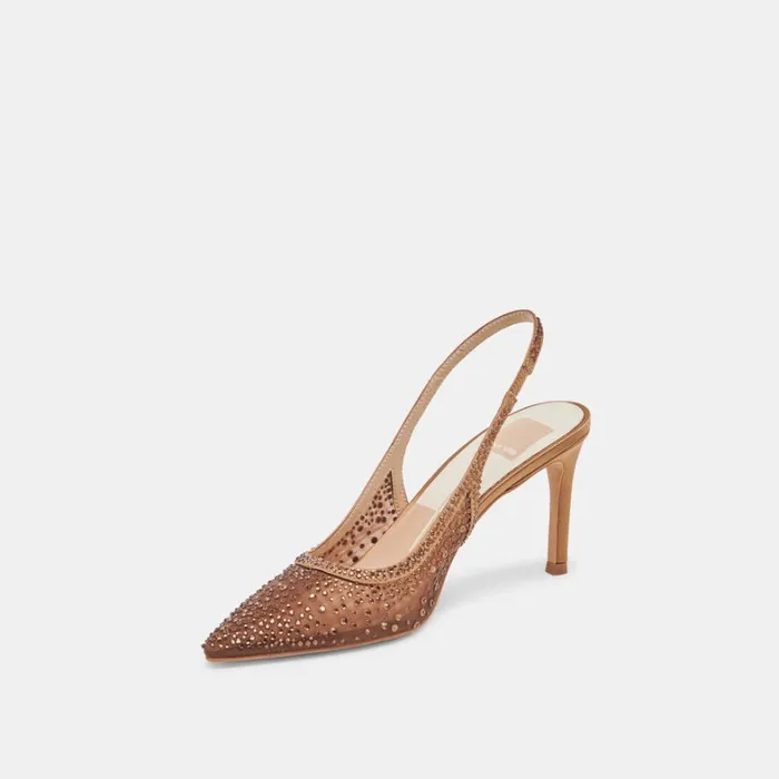 Heels Women Dolce Vita Kaye Crystal Heels Mid Brown Mesh