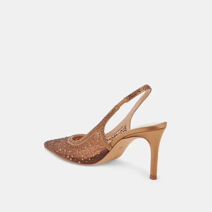 Heels Women Dolce Vita Kaye Crystal Heels Mid Brown Mesh