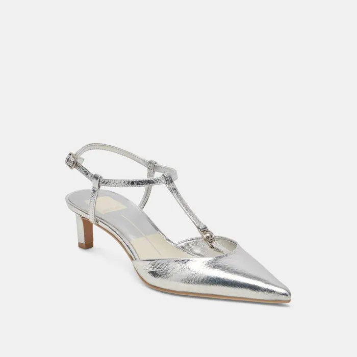 Heels Women Dolce Vita Lavon Heels Silver Distressed Leather