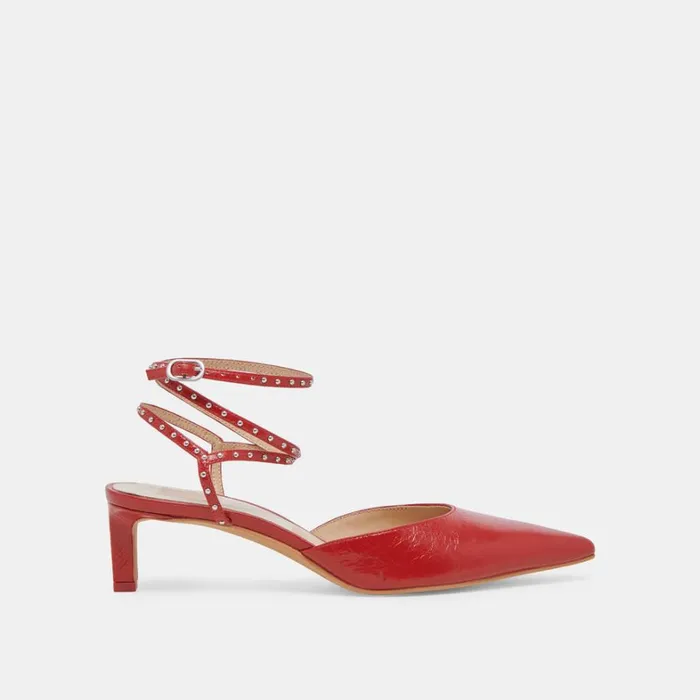Heels Women Dolce Vita Loklyn Stud Heels Red Crinkle Patent