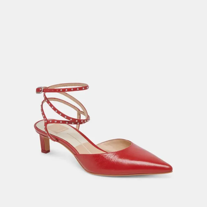 Heels Women Dolce Vita Loklyn Stud Heels Red Crinkle Patent