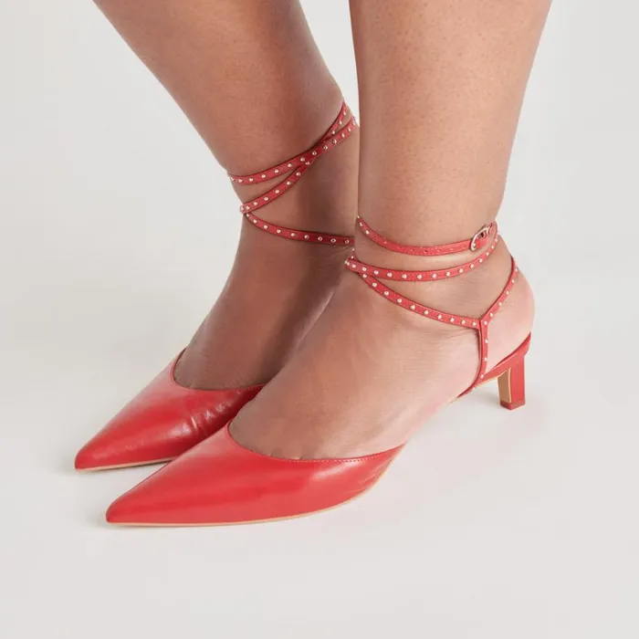 Heels Women Dolce Vita Loklyn Stud Heels Red Crinkle Patent