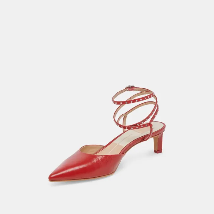 Heels Women Dolce Vita Loklyn Stud Heels Red Crinkle Patent