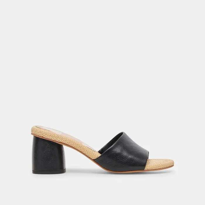 Heels Women Dolce Vita Minny Raffia Heels Black Leather