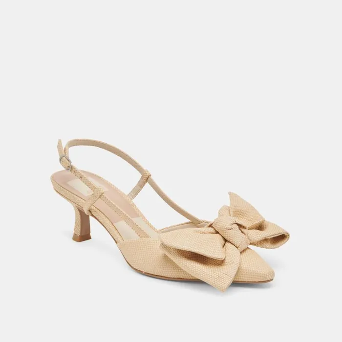 Heels Women Dolce Vita Odela Bow Heels Natural Woven Raffia