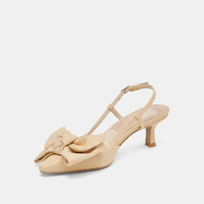 Heels Women Dolce Vita Odela Bow Heels Natural Woven Raffia