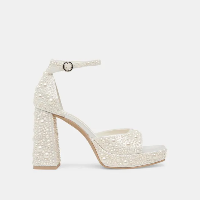 Heels Women Dolce Vita Pandro Pearl Heels True White Satin