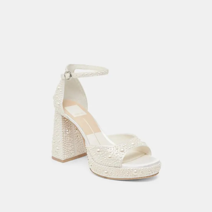Heels Women Dolce Vita Pandro Pearl Heels True White Satin