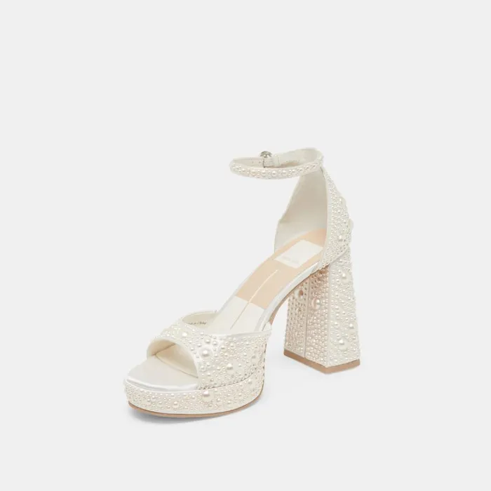 Heels Women Dolce Vita Pandro Pearl Heels True White Satin